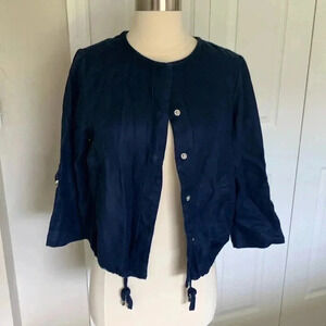 Chicos Blue Linen Snap Front 3/4 Sleeve Jacket